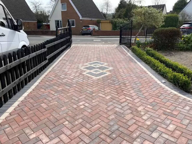 bury front driveway patterned block paving 19