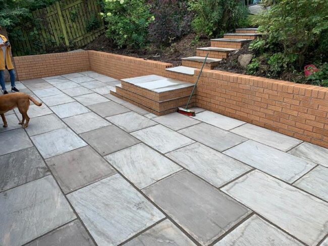 enclosed walled rear patio garden steps 01