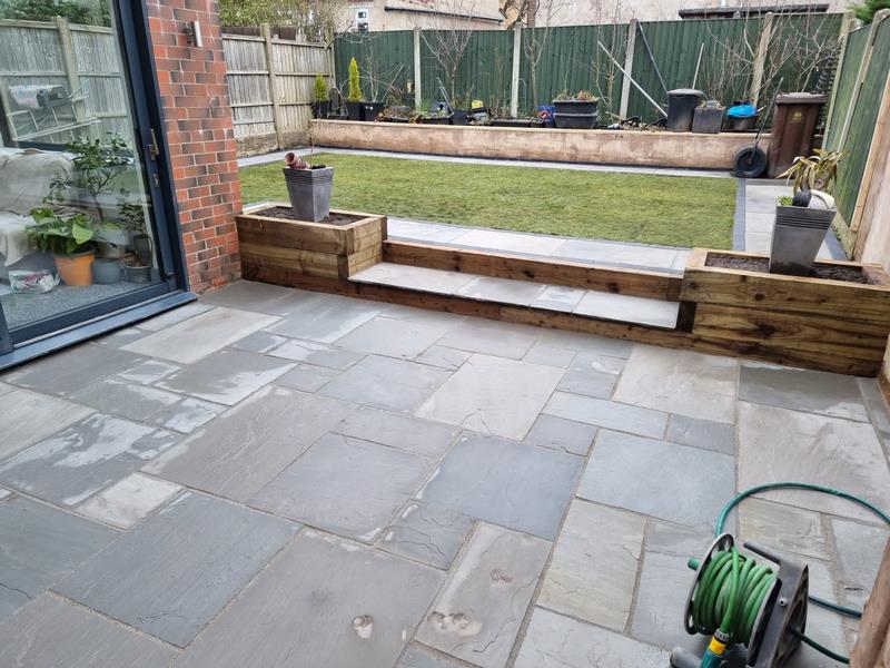 sandstone multi level patio garden burnley 08