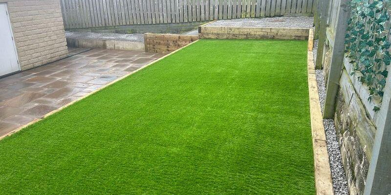 colne artificial grass retaining wall sandstone patio 15