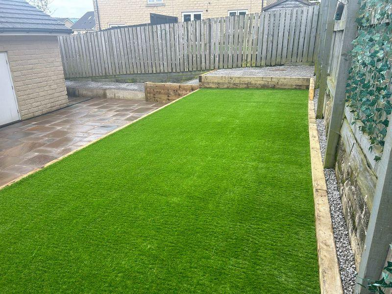 colne artificial grass retaining wall sandstone patio 15
