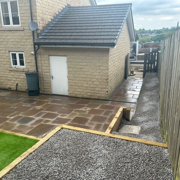 colne artificial grass retaining wall sandstone patio 16