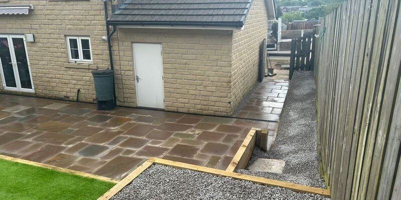 colne artificial grass retaining wall sandstone patio 16