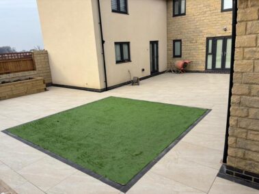 clitheroe garden makeover porcelain tiles sleepers flowerbeds 17