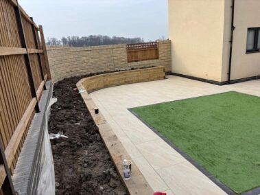 clitheroe garden makeover porcelain tiles sleepers flowerbeds 18