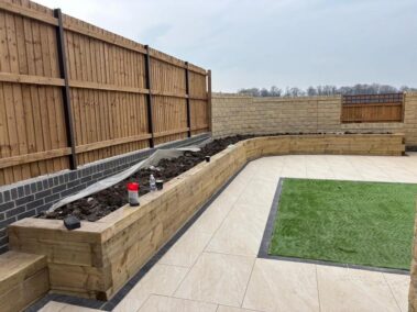 clitheroe garden makeover porcelain tiles sleepers flowerbeds 19