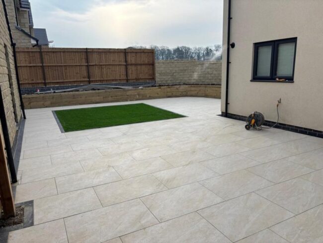 clitheroe garden makeover porcelain tiles sleepers flowerbeds 21