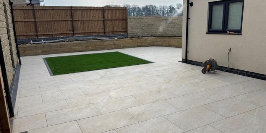 clitheroe garden makeover porcelain tiles sleepers flowerbeds 21