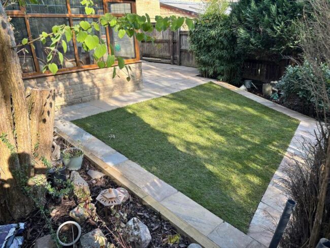 indian sandstone patio steps gravel pathway haslingden 01