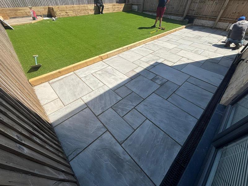 indian sandstone patio artificial grass colne 12 (Copy)