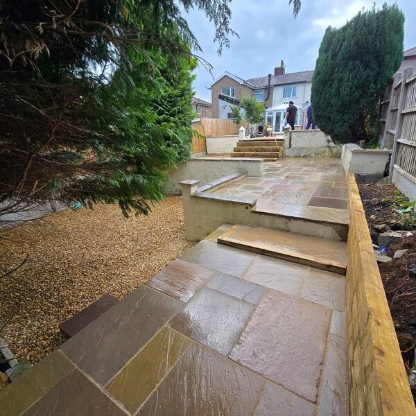 block paved driveway and indian sandstone patio in nelson 33