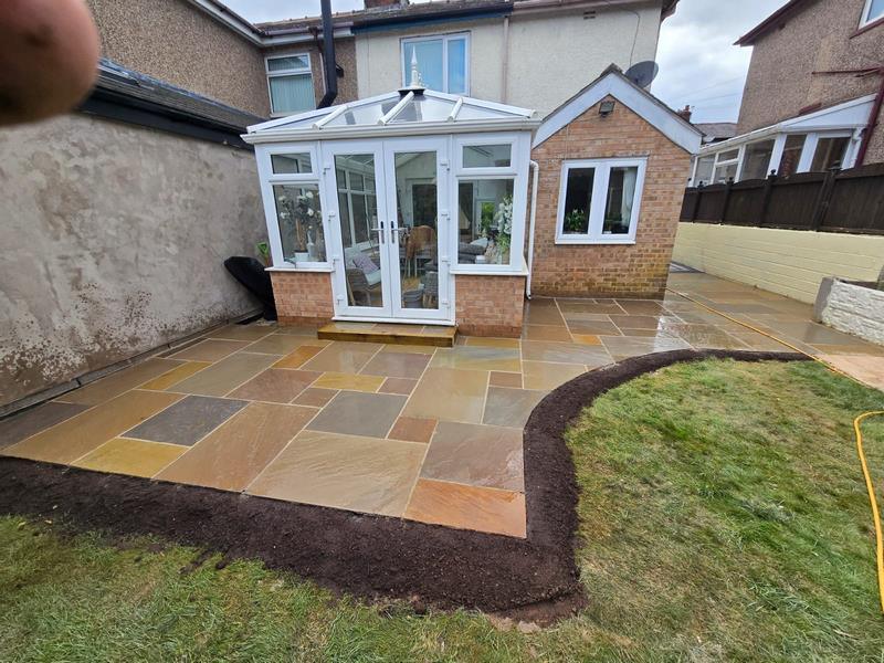 block paved driveway and indian sandstone patio in nelson 40