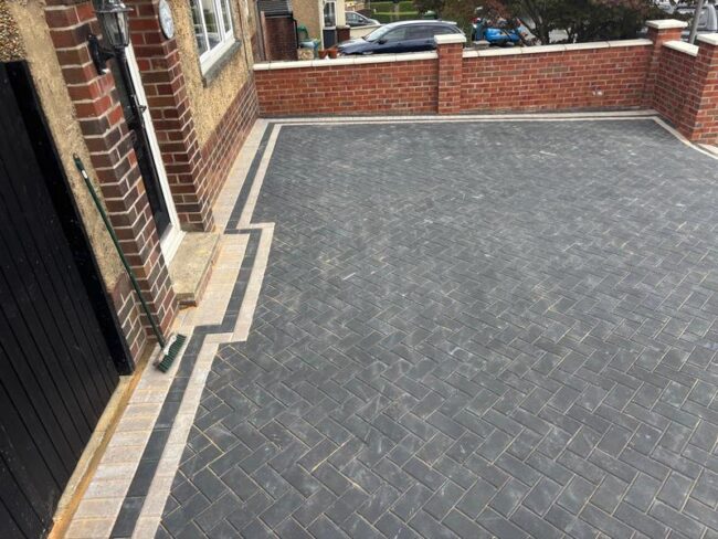 driveways in lancashire block paved driveway with brick wall nelson 01